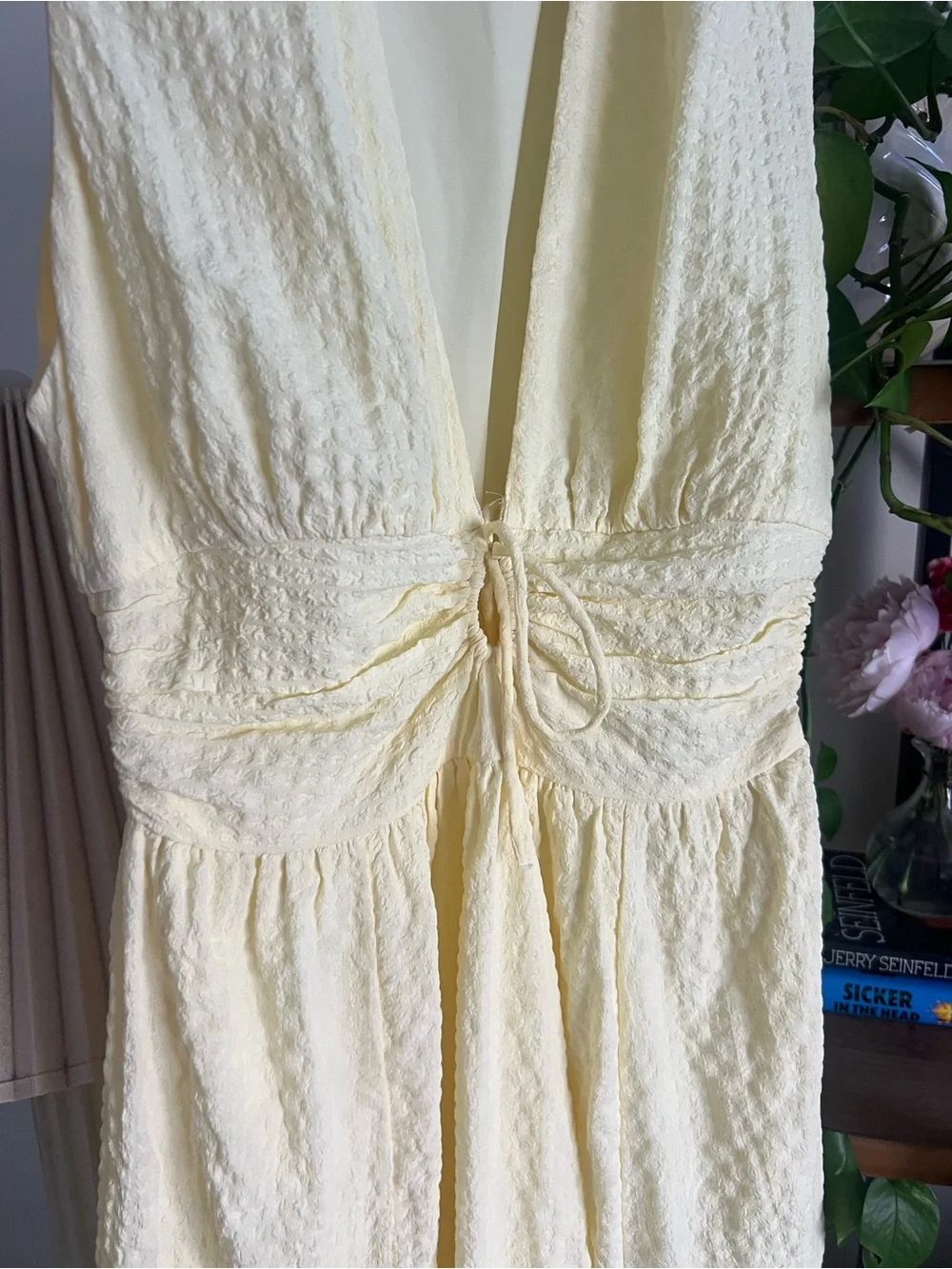 Abercrombie & Fitch Pale Yellow Maxi Dress with Front Tie